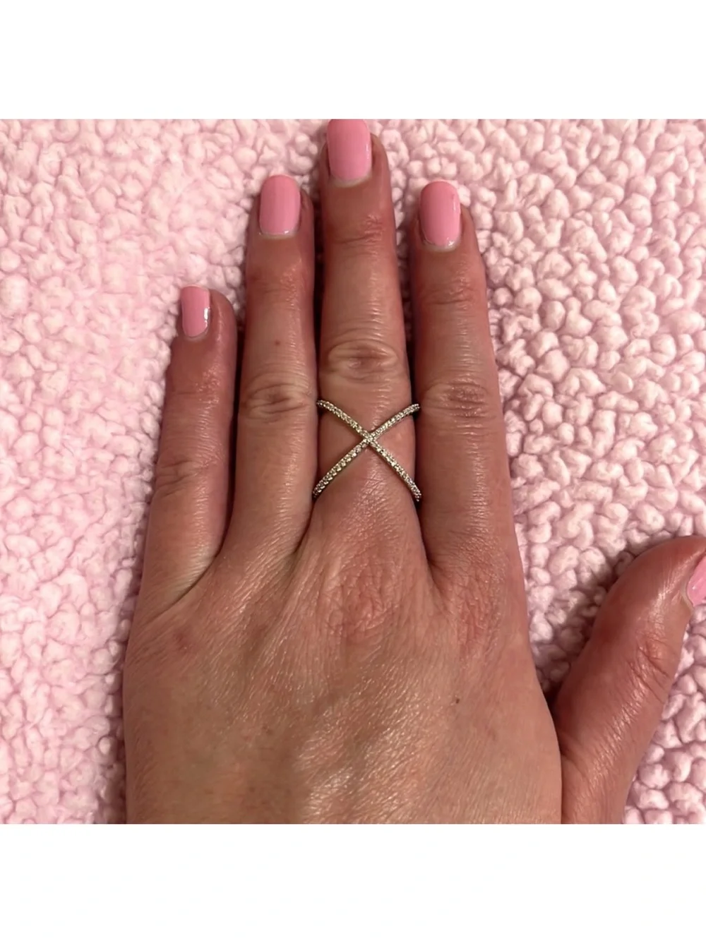 Delicate Crossed Band Ring in Silver with Pavé Crystals